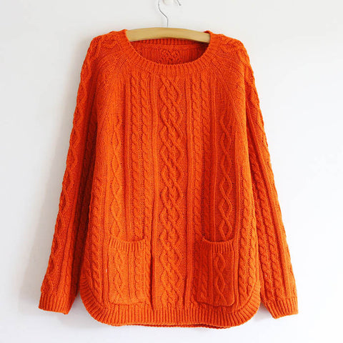 Retro Style Solid Color Pullover Women's Cable Knit Sweater JACINTH