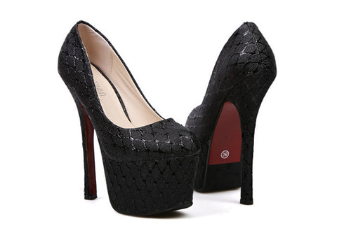 Party Sexy Black and Super High Heel Design Women's Pumps