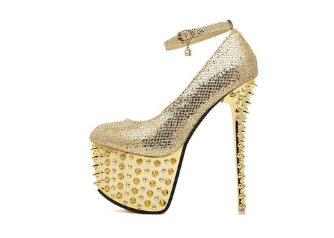 Party and Wedding Sexy Gold High Heels and Rivets Design Women's Pumps GOLD