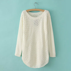 Scoop Neck Openwork Candy Color Women's Plus Size Sweaters WHITE