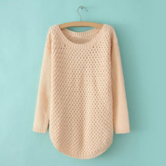 Scoop Neck Openwork Candy Color Women's Plus Size Sweaters PINK