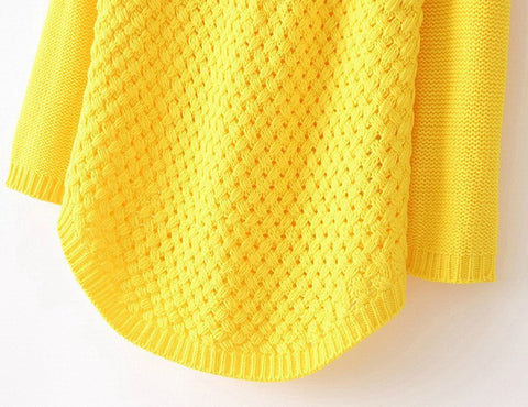 Scoop Neck Openwork Candy Color Women's Plus Size Sweaters YELLOW