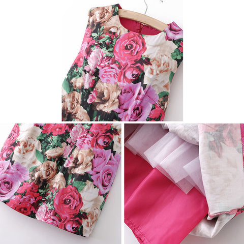 Sleeveless Round Neck Floral Print Polyester Retro Style Women's Dress