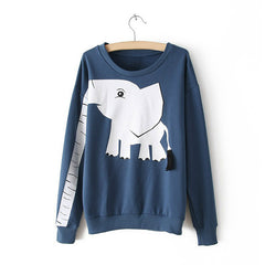Elephant Cotton Blend Hoodie Sweater BLUE