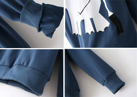 Elephant Cotton Blend Hoodie Sweater BLUE
