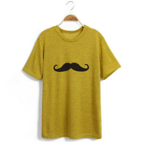 Relaxed Mustache Print Short Sleeve Candy Color Women's T-Shirt YELLOW
