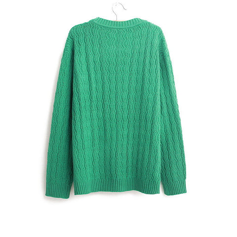 Waves and Braids Casual Sweater Pullover GREEN