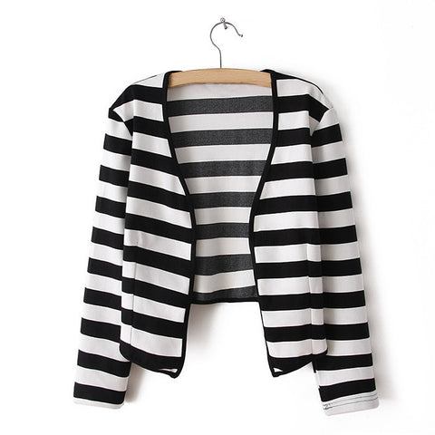 Black and White Stripes Cardigan Sweater Polyester