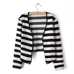 Black and White Stripes Cardigan Sweater Polyester