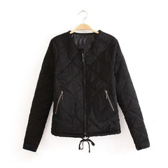 Round Neck Checked Long Sleeve Women's Cotton Wadded Coat