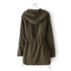 Stylish Lace Splicing Long Sleeved Drawstring Hooded Women's Coat