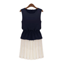 Color Block Sleeveless Scoop Neck Chiffon Ladylike Style Women's Dress BLACK