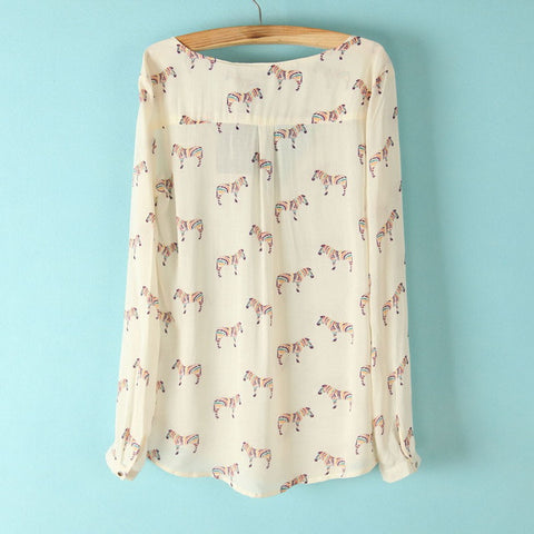 Women's Blouse Shirt Long Sleeves Chiffon Zebra Print