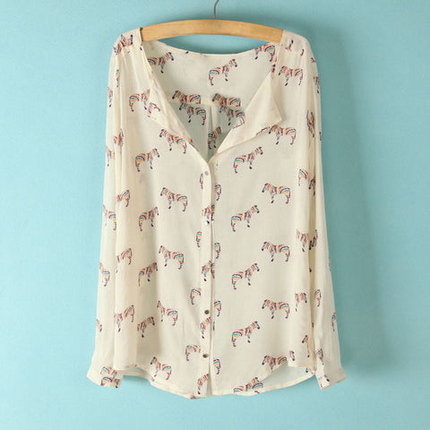 Women's Blouse Shirt Long Sleeves Chiffon Zebra Print