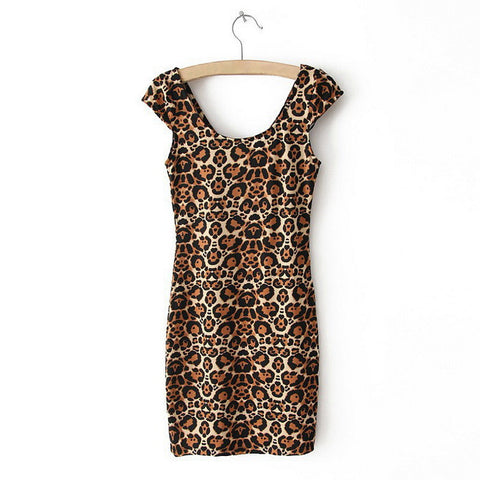 Leopard Stretch Cotton Blend Sleeveless Dress