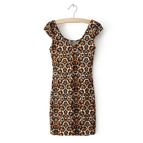 Leopard Stretch Cotton Blend Sleeveless Dress