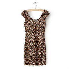 Leopard Stretch Cotton Blend Sleeveless Dress