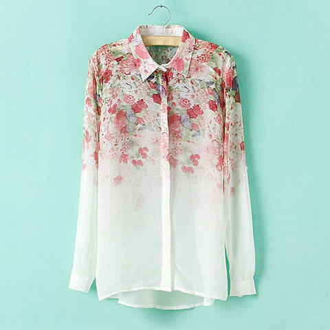 Delicate Floral Print Chiffon Womens Shirt