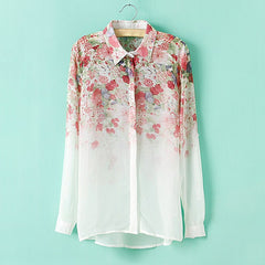 Delicate Floral Print Chiffon Womens Shirt