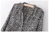 Stylish V-Neck White Leopard Print Long Sleeve Women's Blouse