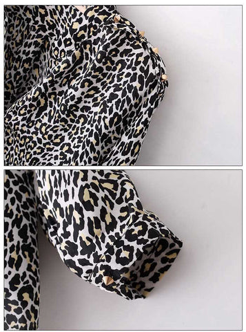 Stylish V-Neck White Leopard Print Long Sleeve Women's Blouse