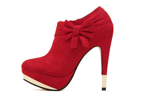 Fashion Side Bowknot and Sexy Heel Design Women's Ankle Boots RED