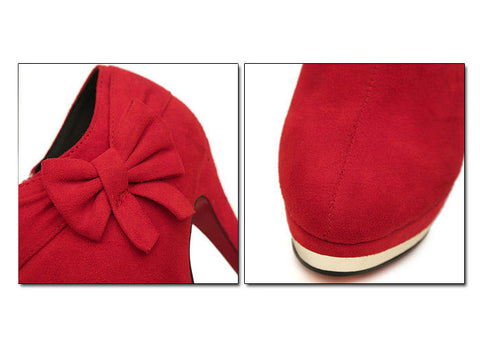 Fashion Side Bowknot and Sexy Heel Design Women's Ankle Boots RED
