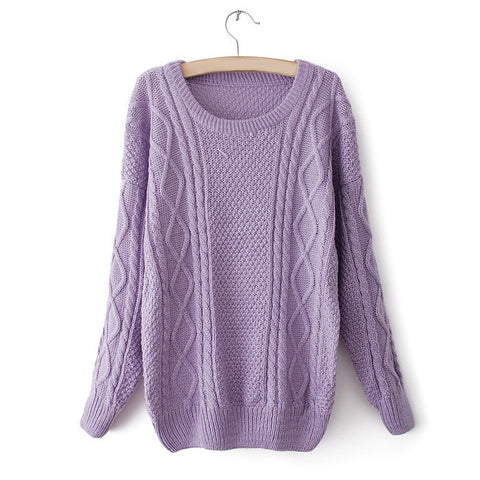 Waves and Braids Casual Sweater Pullover PURPLE