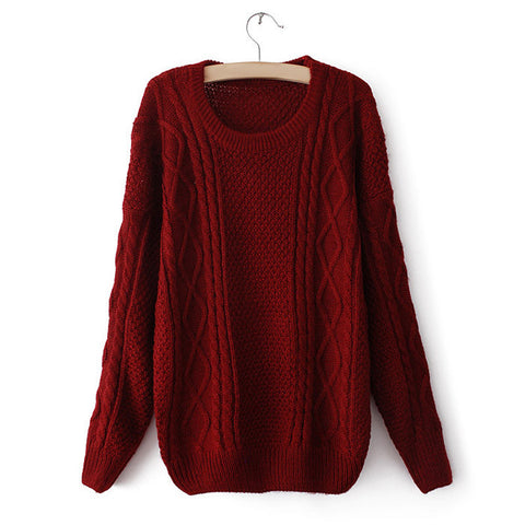 Waves and Braids Casual Sweater Pullover WINE RED