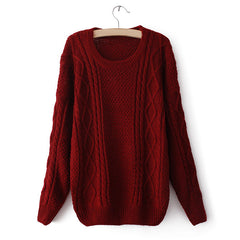 Waves and Braids Casual Sweater Pullover WINE RED