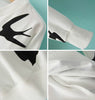 Casual Style Round Neck Swallow Print Contrast Color Long Sleeve Sweater For Women WHITE