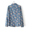 Long Sleeves Tiny Flowers Pattern Pockets Single-breasted Casual Women's Shirt DEEP BLUE