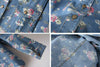 Long Sleeves Tiny Flowers Pattern Pockets Single-breasted Casual Women's Shirt DEEP BLUE