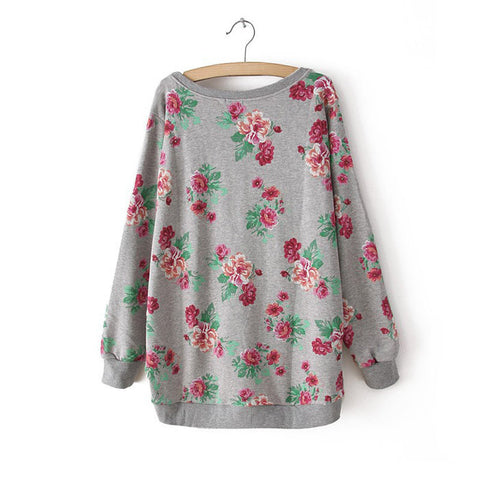 Floral Print Sweatshirt For Women GRAY