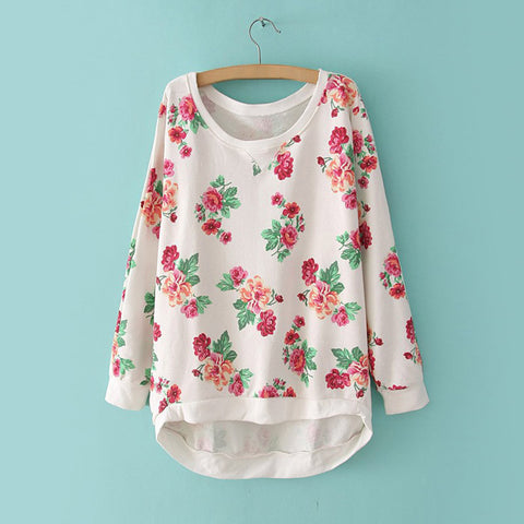 Floral Print Sweatshirt For Women WHITE