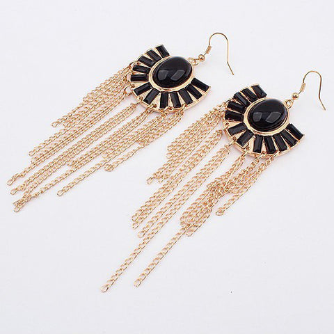 Pair Of Vintage Ethnic Style Long Tassels Design Sector Drop Earrings For Women