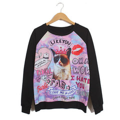 Long Sleeves Round Neck Crown Kitty And Cartoon Letters Pattern Loose-Fitting Casual Women's Sweater