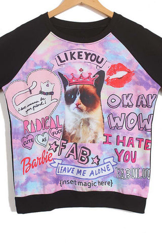 Long Sleeves Round Neck Crown Kitty And Cartoon Letters Pattern Loose-Fitting Casual Women's Sweater