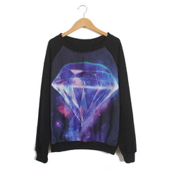 Long Sleeves Round Neck Gorgeous Diamond Pattern Loose-Fitting Casual Women's Sweater