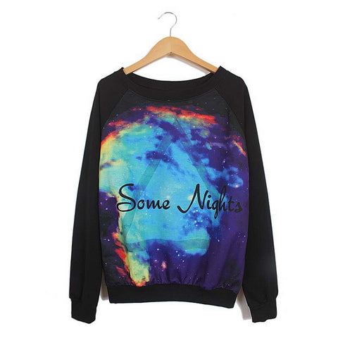 Long Sleeves Round Neck Night Sky Pattern Loose-Fitting Casual Women's Sweater