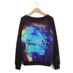 Long Sleeves Round Neck Night Sky Pattern Loose-Fitting Casual Women's Sweater