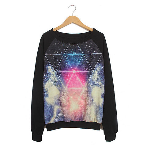 Long Sleeves Scoop Neck Tie-Dyed Gorgeous Night Sky Pattern Style Loose-Fitting Casual Women's Sweater