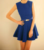 Zipper Sleeveless Simple Style Polyester Round Neck Women's Dress BLUE