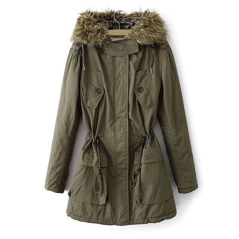 Solid Color Drawstring Fashionable Style Long Sleeves Hooded Women's Coat