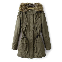 Solid Color Drawstring Fashionable Style Long Sleeves Hooded Women's Coat