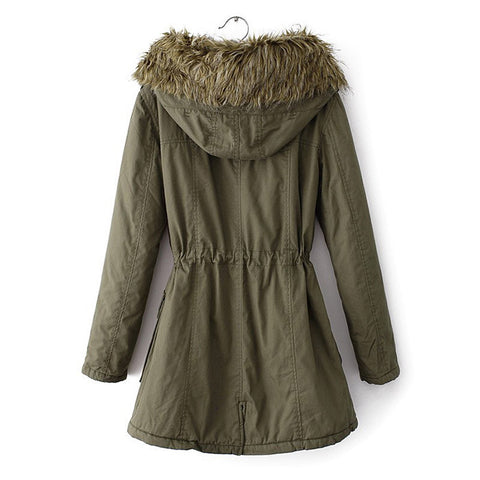 Solid Color Drawstring Fashionable Style Long Sleeves Hooded Women's Coat