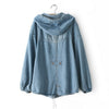 Long Sleeves Hooded Zipper Pockets Drawstring Beam Waist Bleach Wash Stylish Women's Windbreaker