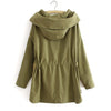 Casual Style Hooded Collar Solid Color Big Pocket Long Sleeve Zipper Cotton Blend Women's Coat ARMY GREEN