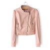 Long Sleeves Solid Color Sweet Style Women's Faux Leather Jacket PINK