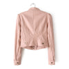 Long Sleeves Solid Color Sweet Style Women's Faux Leather Jacket PINK
